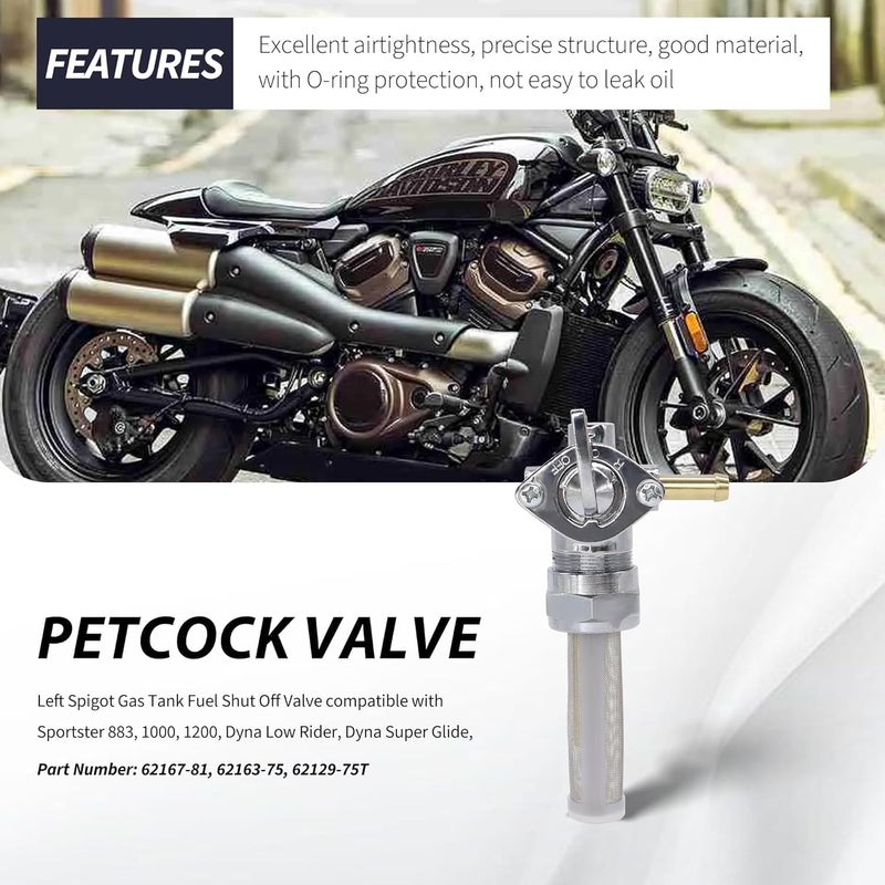 OXCANO 62167-81 22MM Left Spigot Gas Tank Fuel Shut Off Valve Petcock Switch Compatible with Harley-Davidson Bad Boy Blackline Breakout Cross Bones Disc Glide Dyna Dyna Glide Electra Glide Fat Bob - Image 2